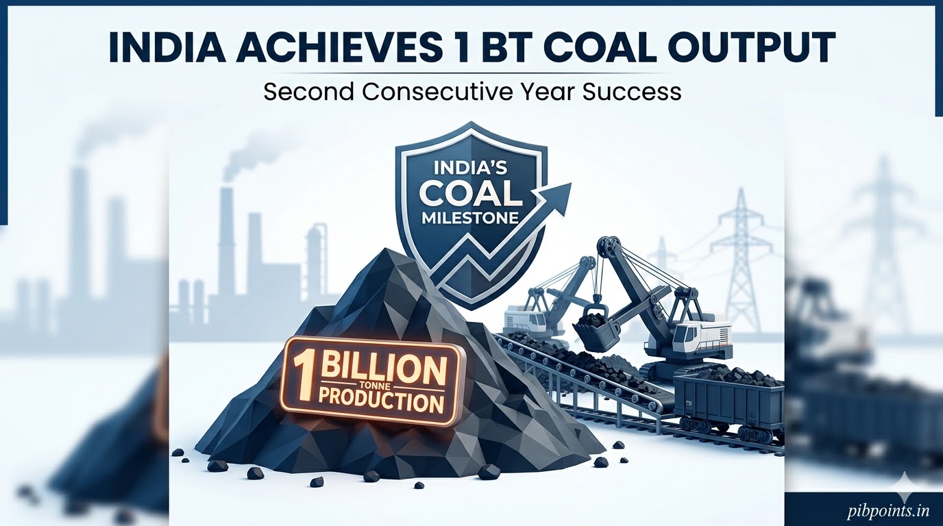 Infographic representing India's 1 Billion Tonne Coal Milestone for pibpoints.in news update.