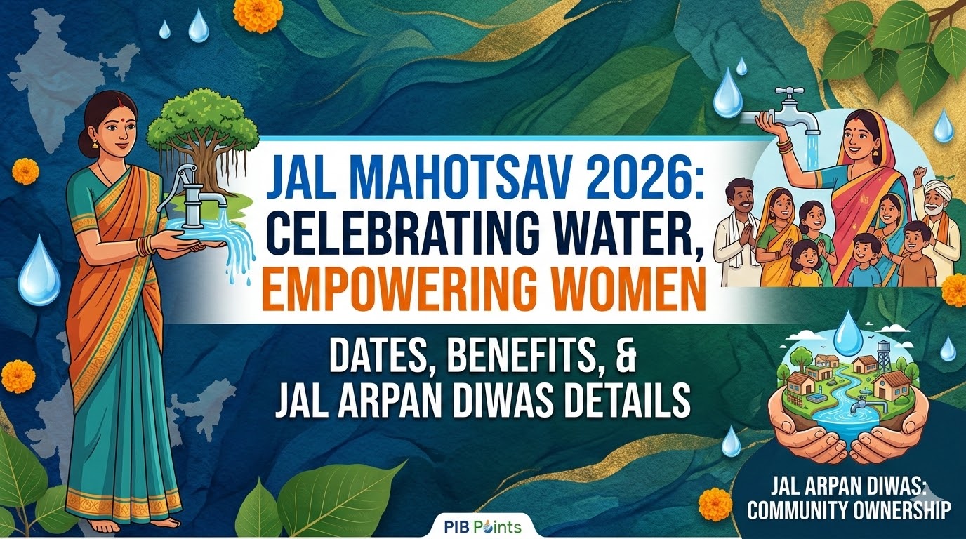 Jal Mahotsav 2026 Featured Image: Illustration of Indian rural women with tap water, celebrating Jal Arpan Diwas and water conservation benefits under Jal Jeevan Mission.