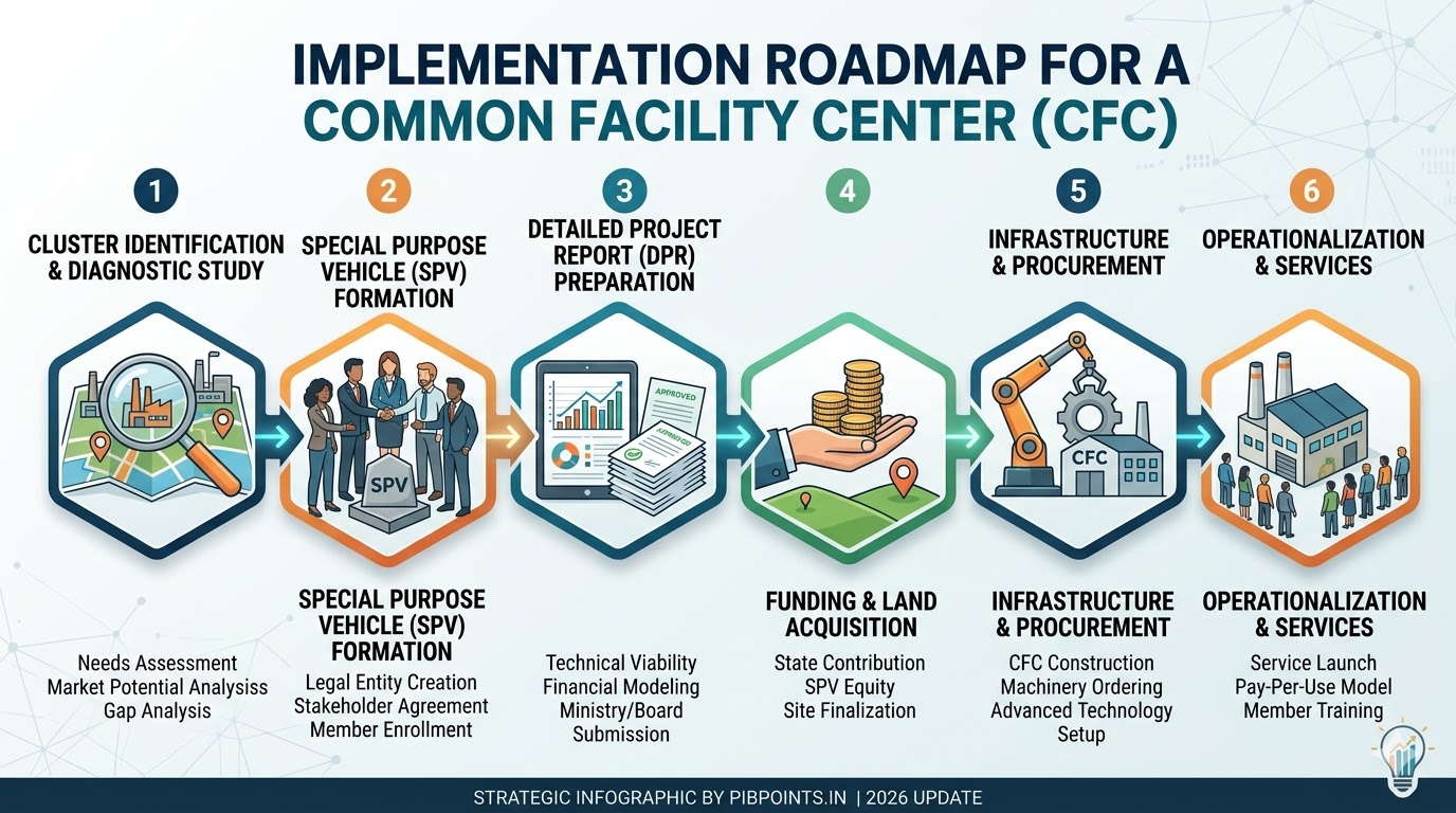 Strategic roadmap for a Common Facility Center (CFC) under the MSE-CDP scheme 2026 and MSE cluster development programme, highlighting SFURTI traditional industry clusters and SFURTI scheme 2026 benefits for Indian artisans.