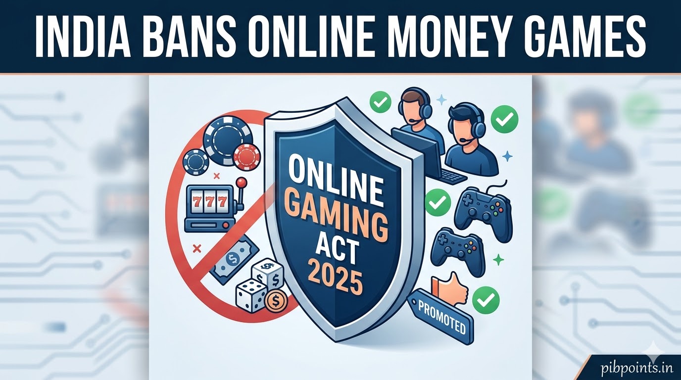 Infographic representing India's Online Gaming Act 2025 for pibpoints.in news update.