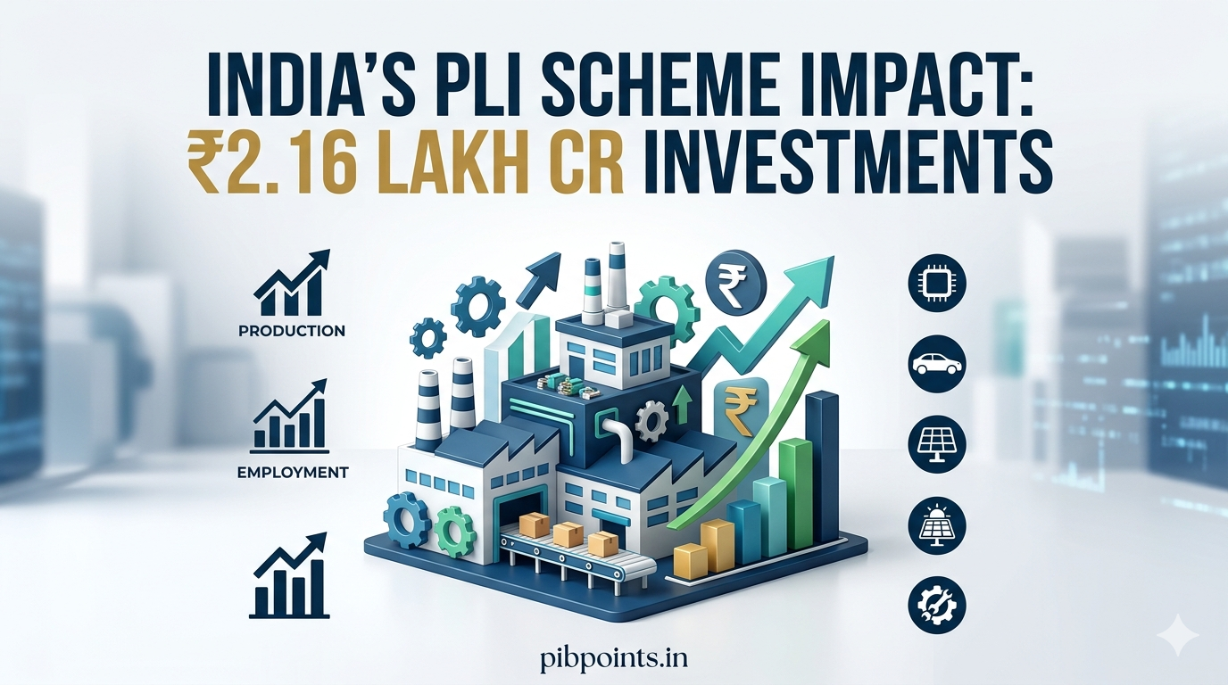 Infographic representing India's PLI Scheme impact for pibpoints.in news update