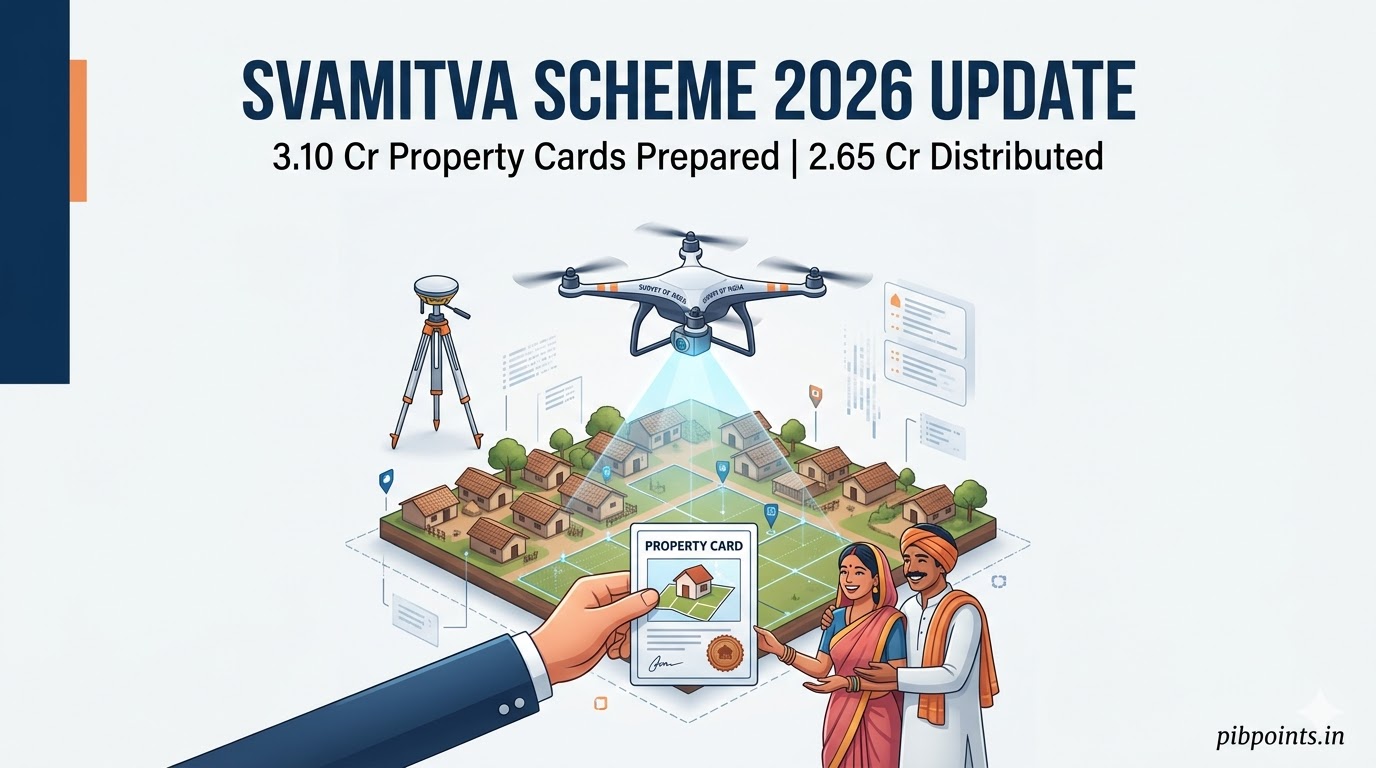 Infographic representing the SVAMITVA Scheme 2026 update for pibpoints.in news.