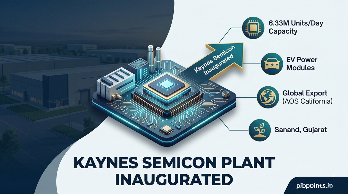 Infographic representing the Kaynes Semicon plant inauguration for pibpoints.in news update