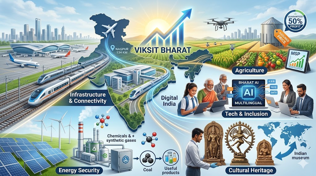 PIB Daily Digest A comprehensive infographic illustrating India's development updates for May 13, 2026, featuring sections on infrastructure, agriculture, digital India, energy security, and cultural heritage.